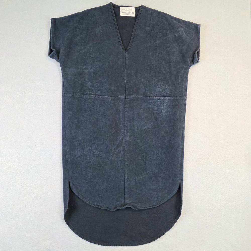 Hackwith Design House Faded High-Low Shift Dress w/ Pockets Brushed Denim XS/S